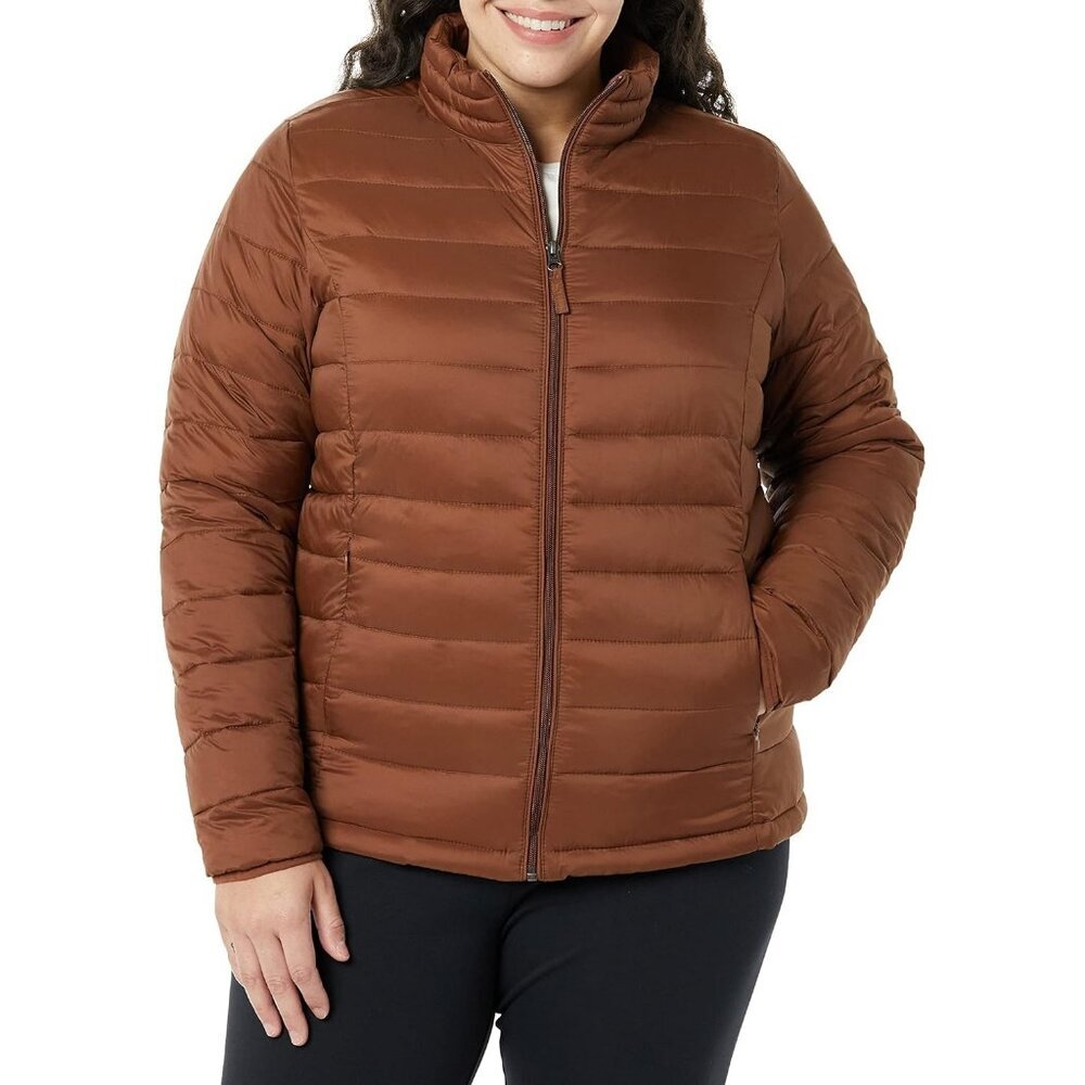 Women’s Toffee Brown 100% Nylon Lightweight Zip-Up Winter Quilted Puffer Jacket